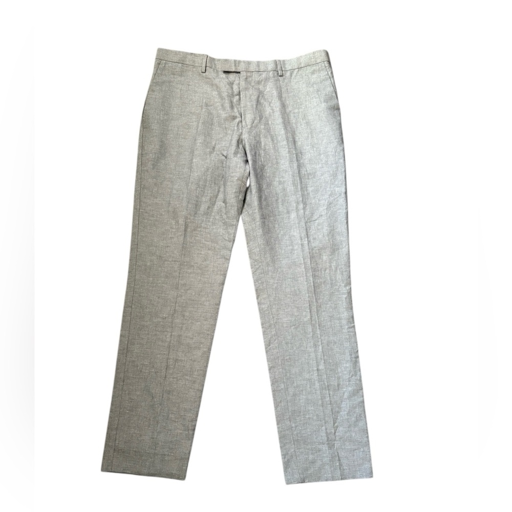 Reiss Linen/Cotton Flat Front Dress Pants Straight-Leg Grey Size 38